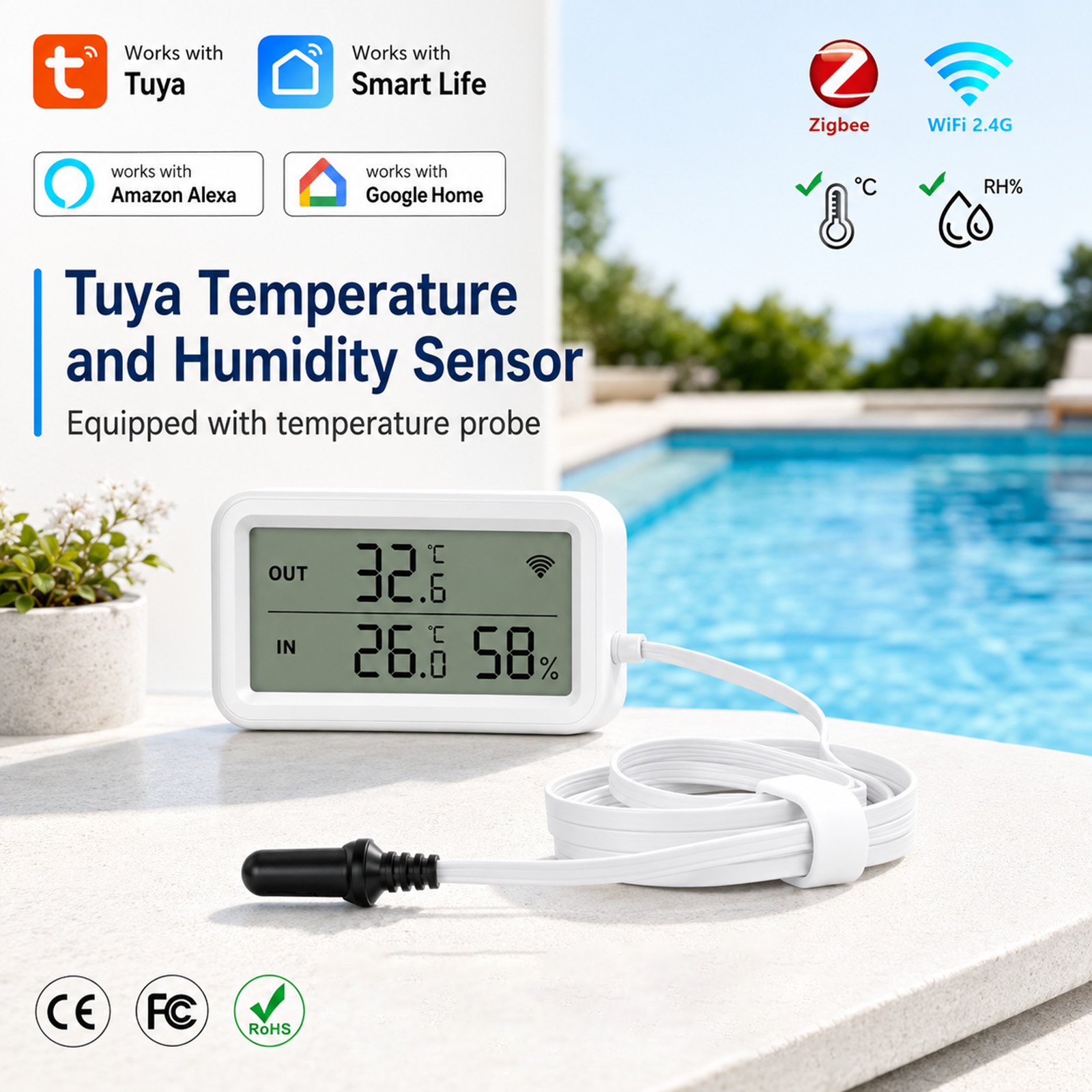 Temperature Humidity Sensor - External Probe Temperature Humidity Sensor Tuya